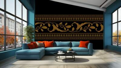 floral yellow ornament on black background Wall mural