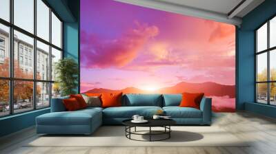 Twilight sky in purple over the mountain. Wall mural