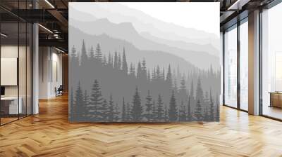 Mountains in the morning haze, black and white landscape Wall mural