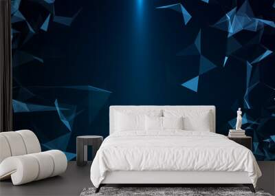 Network connection. The connection of science and technology. The structure of big data. A tangle of triangles on a blue background with a bright ray. 3d rendering. Wall mural