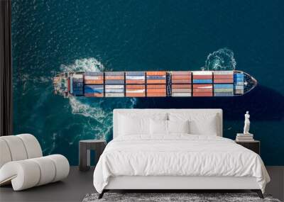 Sea container ship is moving at sea. Wall mural