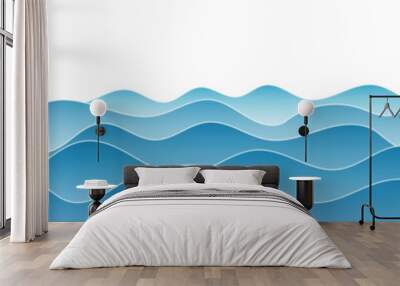 Vector drawing of waves on the sea, seamless border, isolated on white background	 Wall mural