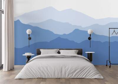 Vector illustration of mountains, ridge in the morning haze, panoramic view Wall mural