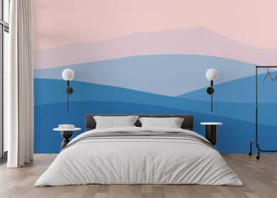 Vector illustration of mountains, ridge in the morning haze, panoramic view Wall mural