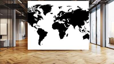 A black and white world map with the continents of Africa, Asia, Europe Wall mural