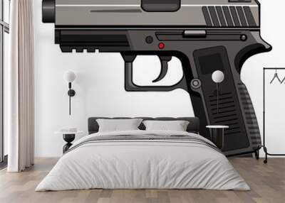 A black handgun with a red dot sight is shown on a white background Wall mural