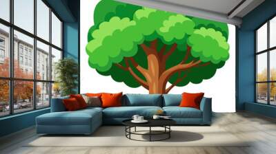 A cartoon tree with green leaves on a white background Wall mural