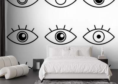 A collection of various eye shapes on a plain white backdrop Wall mural