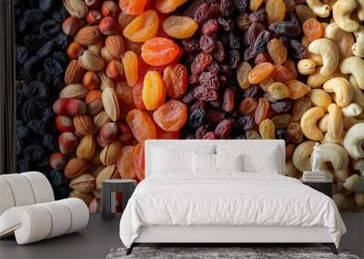 A variety of dried fruits and nuts that are great for a healthy snack Wall mural