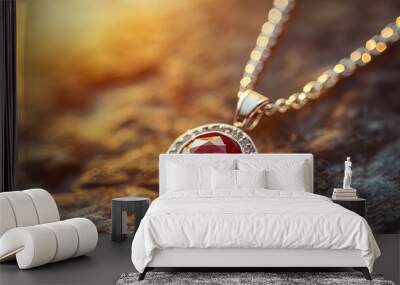 An alluring gemstone pendant resting on a silver chain Wall mural