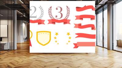 Set of flag,medals, cups. Reward for victory. Vector. Wreath. Frame and textbox. Competing and tournament. Ranking template. Elements for design. Winner. Premium quality stickers Wall mural