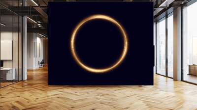 Bright gold light ring with neon effect. Round frame light effect on black background. For web design and illustrations	
 Wall mural