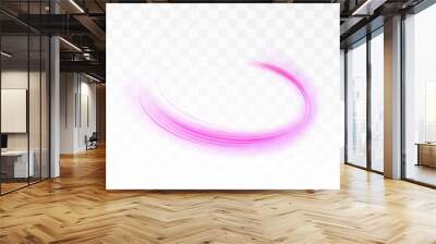 Bright purple glow effect of curved lines. Effect of shining lines curved in space on white background PNG. Wall mural