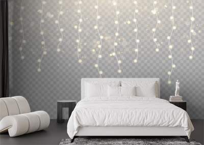 Christmas holiday lights on a transparent background.A lot of glowing light bulbs. Garlands, Christmas decorations. Vector Wall mural