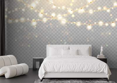 christmas lights isolated on transparent background. set of golden christmas glowing garlands with s Wall mural