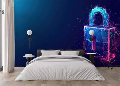 electronic circuit futuristic neon padlock. copy paste empty place for text. cyber, personal data, p Wall mural