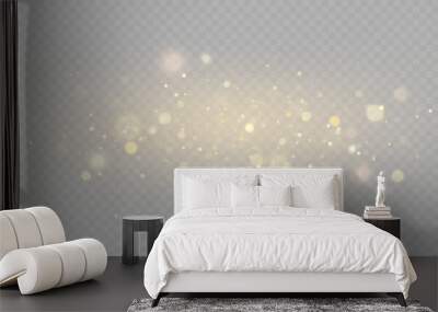 Gold dust light bokeh. Christmas glowing bokeh and glitter overlay texture for your design on a transparent background. .	 Wall mural