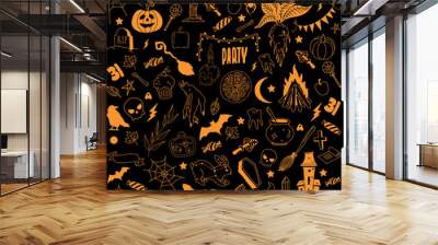 Happy halloween  abstract set. Mystical magic collection. Hand drawing style. Creative contemporary aesthetic doodle elements . Vector illustration Wall mural