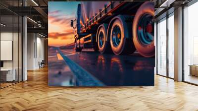 Industrial container cargo delivery van freight ship on asphalt highway road. Logistic industry import export delivering shipping to warehouse concept Wall mural