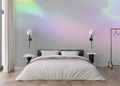 Rainbow light prism effect, transparent background. Crystalline glare leakage reflection. Abstract blurred rainbow light background overlay effect.	 Wall mural