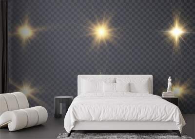 Set of isolated highlights in yellow. Glowing realistic glare effects for design work. Twinkling stars. Wall mural