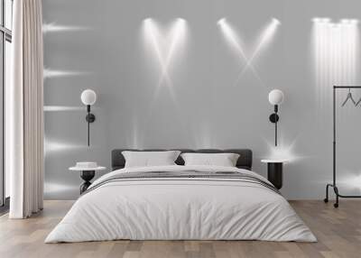 Set of white light spotlights, flashes of light on a transparent background. Vector glowing light effect. Wall mural