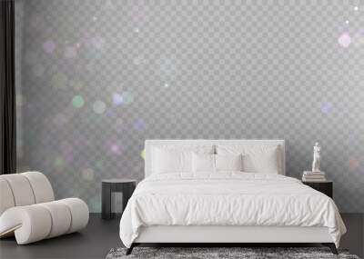 Sparkling glare light effects with colorful shimmer. Beautiful lens flare effect with bokeh, glittery particles and rays. Shining abstract background. Vector illustration Wall mural