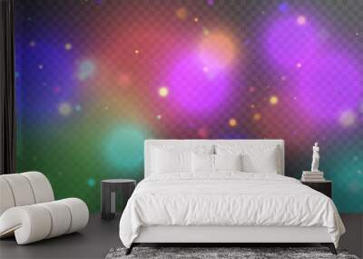 Sparkling glare light effects with colorful shimmer. Beautiful lens flare effect with bokeh, glittery particles and rays. Shining abstract background. Vector illustration Wall mural