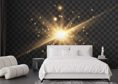 Transparent yellow light effect. The star flashed with sparkles with many particles. Wall mural