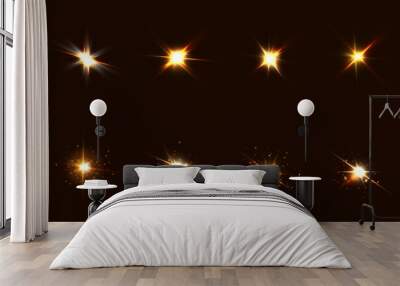 Vector glowing light effects set. Stars explode with glitter elements for any image. transparent stars. Wall mural