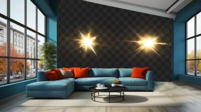 Vector glowing light effects set. Stars explode with glitter elements for any image. transparent stars. Wall mural