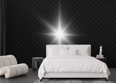 white glowing light explodes on a transparent background. bright star. transparent shining sun, brig Wall mural