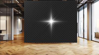 White glowing light explodes on a transparent background. Bright Star. Transparent shining sun, bright flash. Vector graphics.	 Wall mural