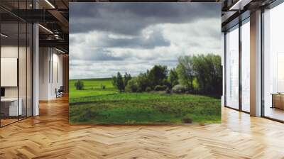 Dark clouds over the green fields Wall mural