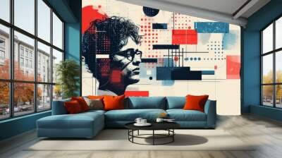 Grunge noise Creative Mixed media collage retro futuristic poster with 80s and 90s cyberpunk aesthetic. Creative vintage backdrop, grunge graphic design style. Wall mural