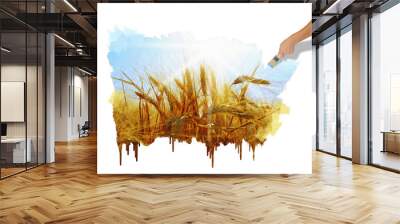 Rye field on a beautiful sunny sky background Wall mural