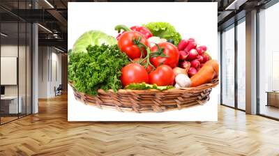 Basket of vegetables isolated Wall mural