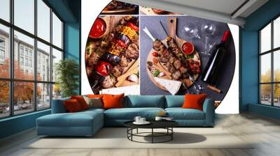 Kebabs and wine isolated collage  Wall mural