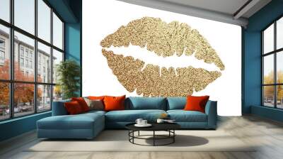 Gold lips. Golden Lip icon with glitter effect, lipstick kiss isolated on white background. Vector illustration. Wall mural