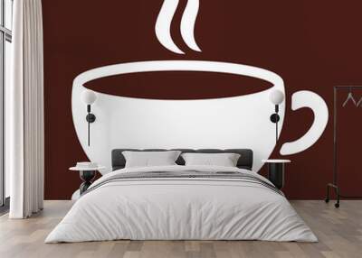 cup of coffee tea hot drink white vector icon on brown backgroun Wall mural