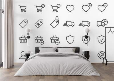 e-commerce online shopping symbols line black icons set Wall mural