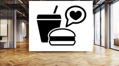 fast food lover burger and cola drink black icon on white backgr Wall mural