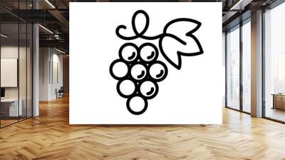 grape wine fruit with leaf line icon black on white Wall mural