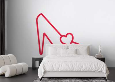 shoe woman high heel with heart line icon red on white backgroun Wall mural