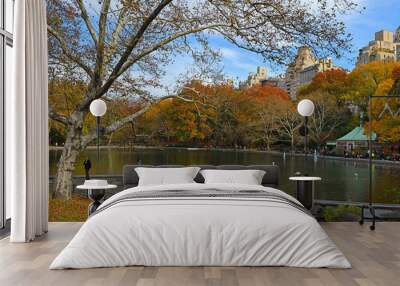 Conservatory Water, pond located in natural hollow within Central Park in Manhattan, New York City. Picturesque autumn Wall mural