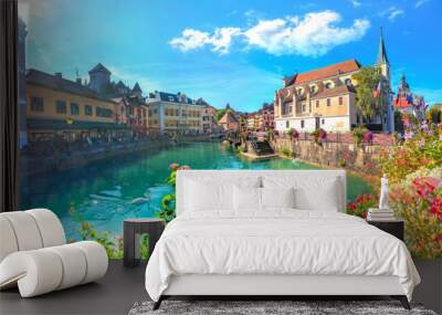 Canal du Thiou and Church of Saint Francois de Sales in Annecy. France Wall mural