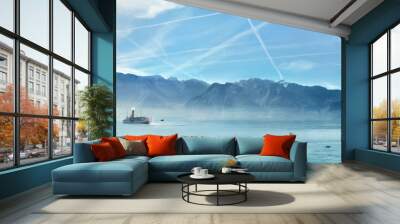 Geneva Lake in Vevey town. Vaud canton, Switzerland Wall mural