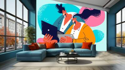 Businesspeople working together on gadgets  Wall mural