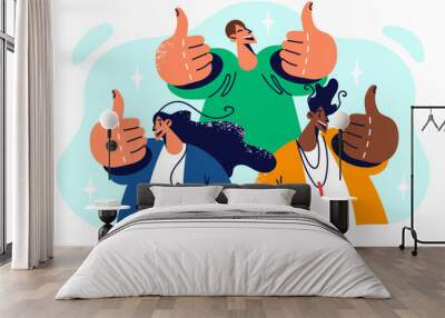 Diversity people showing thumbs up as sign of friendship and approval of multiethnic society Wall mural