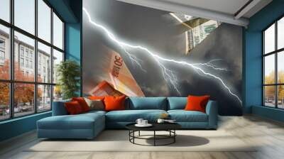 business concept. euro and dollar plane and  thunderstorm Wall mural